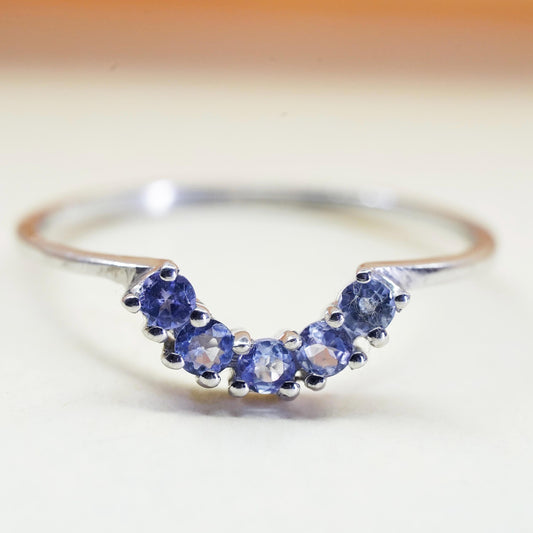 Size 8.25, Vintage sterling 925 silver stackable ring with amethyst, modernist