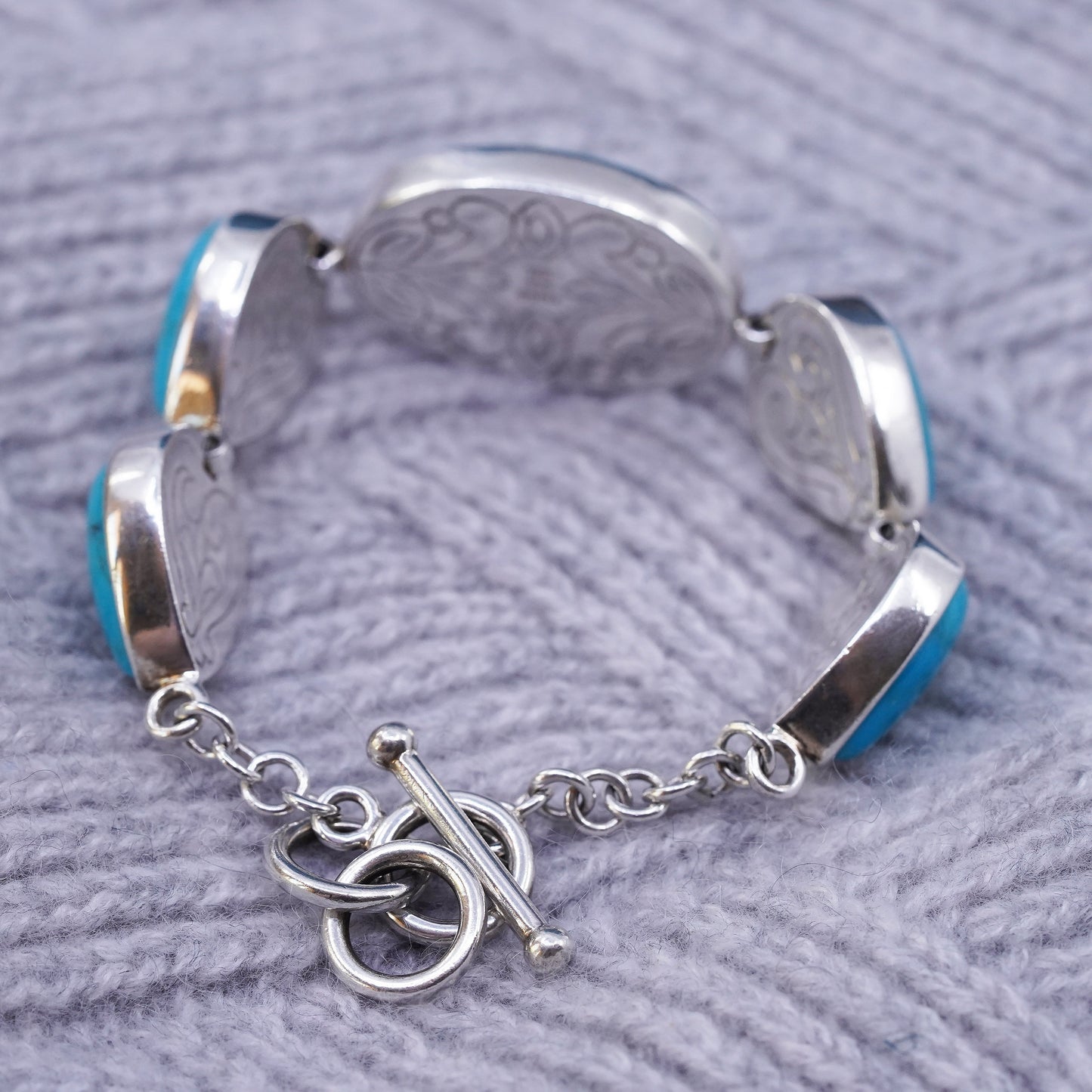 6.5”, VTG Whitney Kelly WK sterling 925 silver handmade bracelet w/ turquoise
