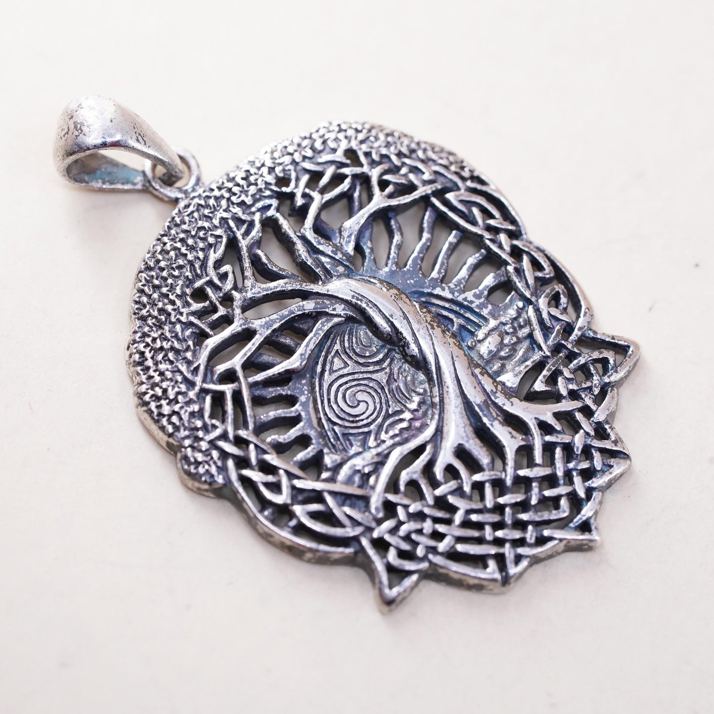 Vintage sterling silver handmade pendant, 925 filigree family tree charm