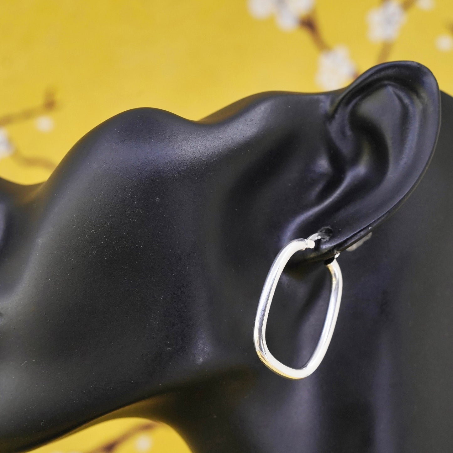 1.25", Sterling silver oval hoop earrings, textured 925 huggie