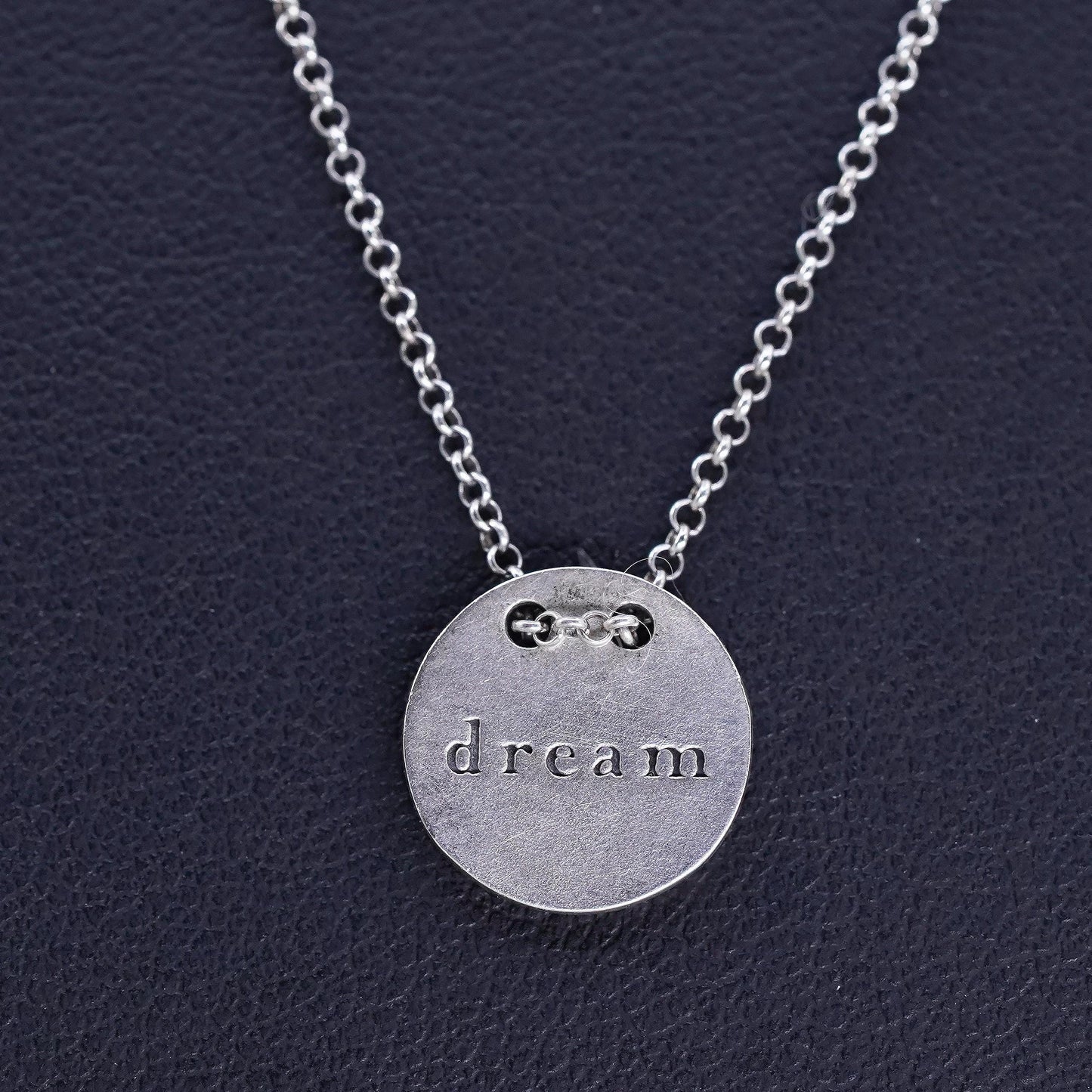 18+2”, vintage sterling 925 silver circle chain necklace with dream tag pendant