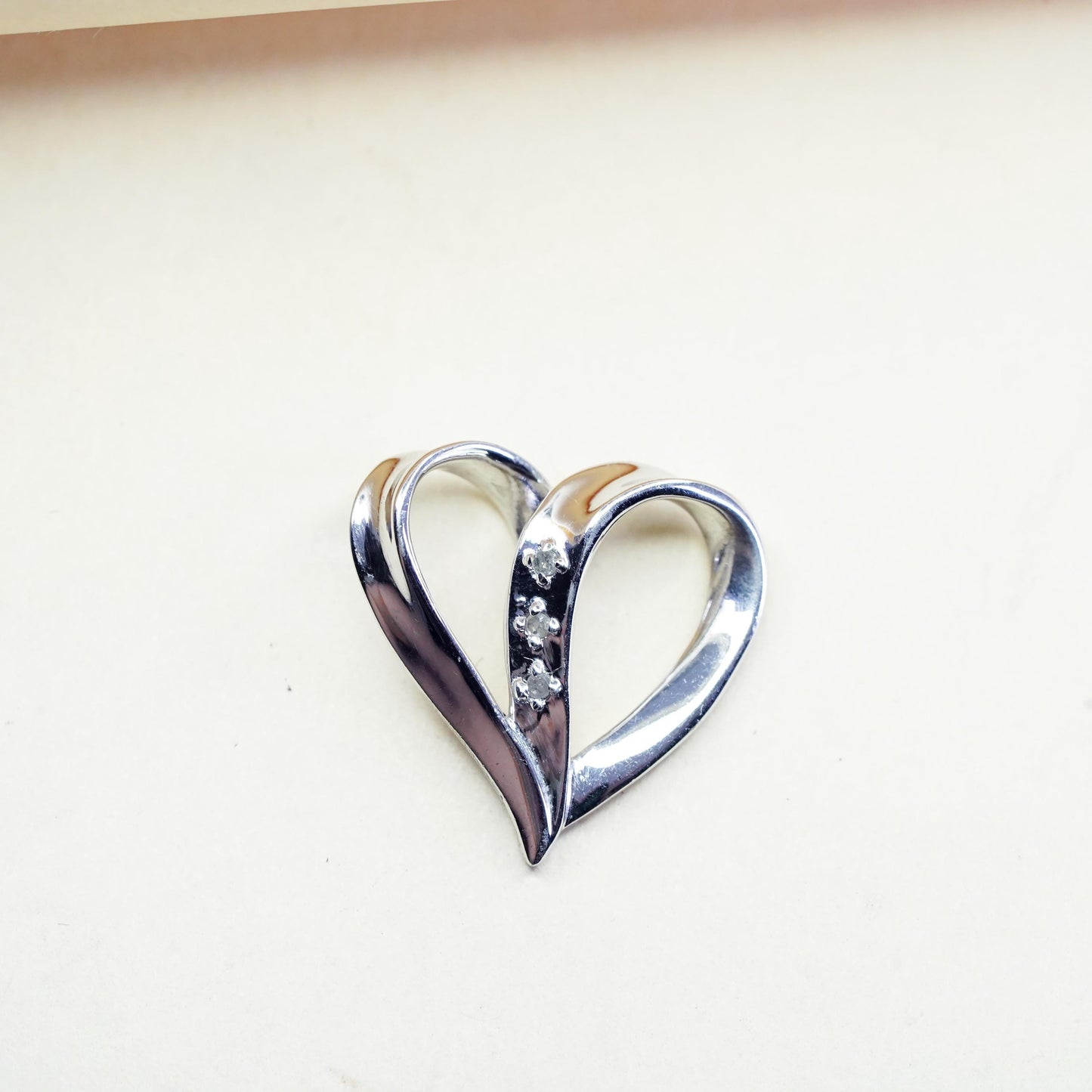 Vintage sterling silver pendant, 925 heart with diamond my daughter heart love