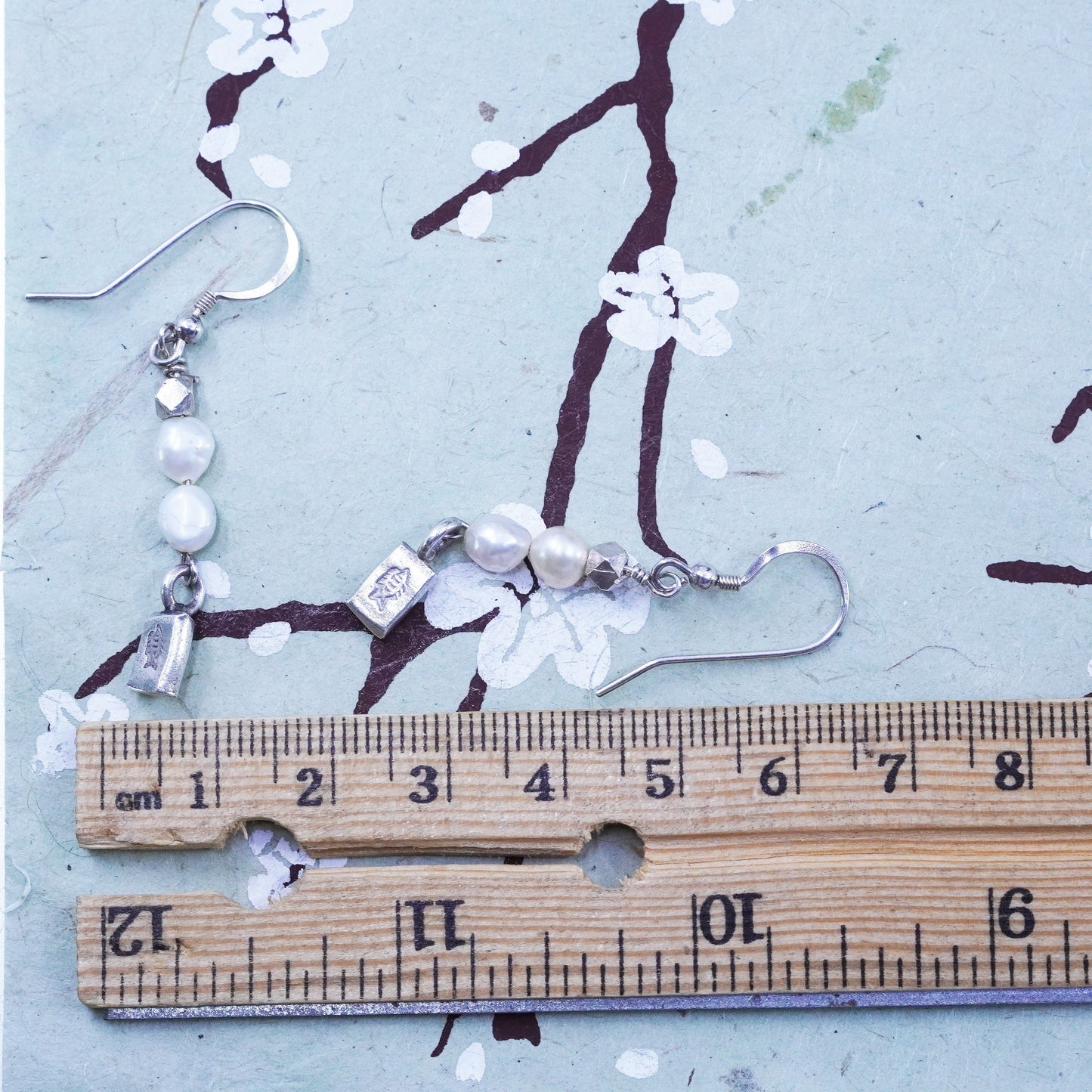 Vintage Sterling silver 925 handmade earrings with pearl drops