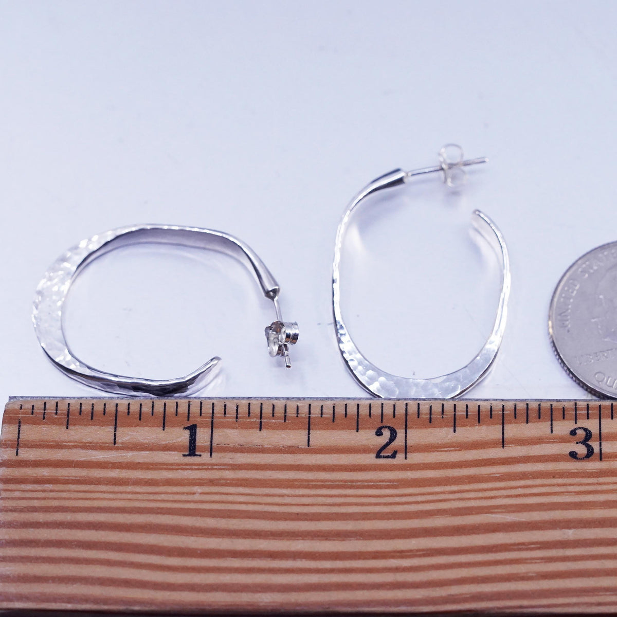 1.25” Vintage 925 Sterling Silver Hoop Earrings, 925 hammered huggie Studs