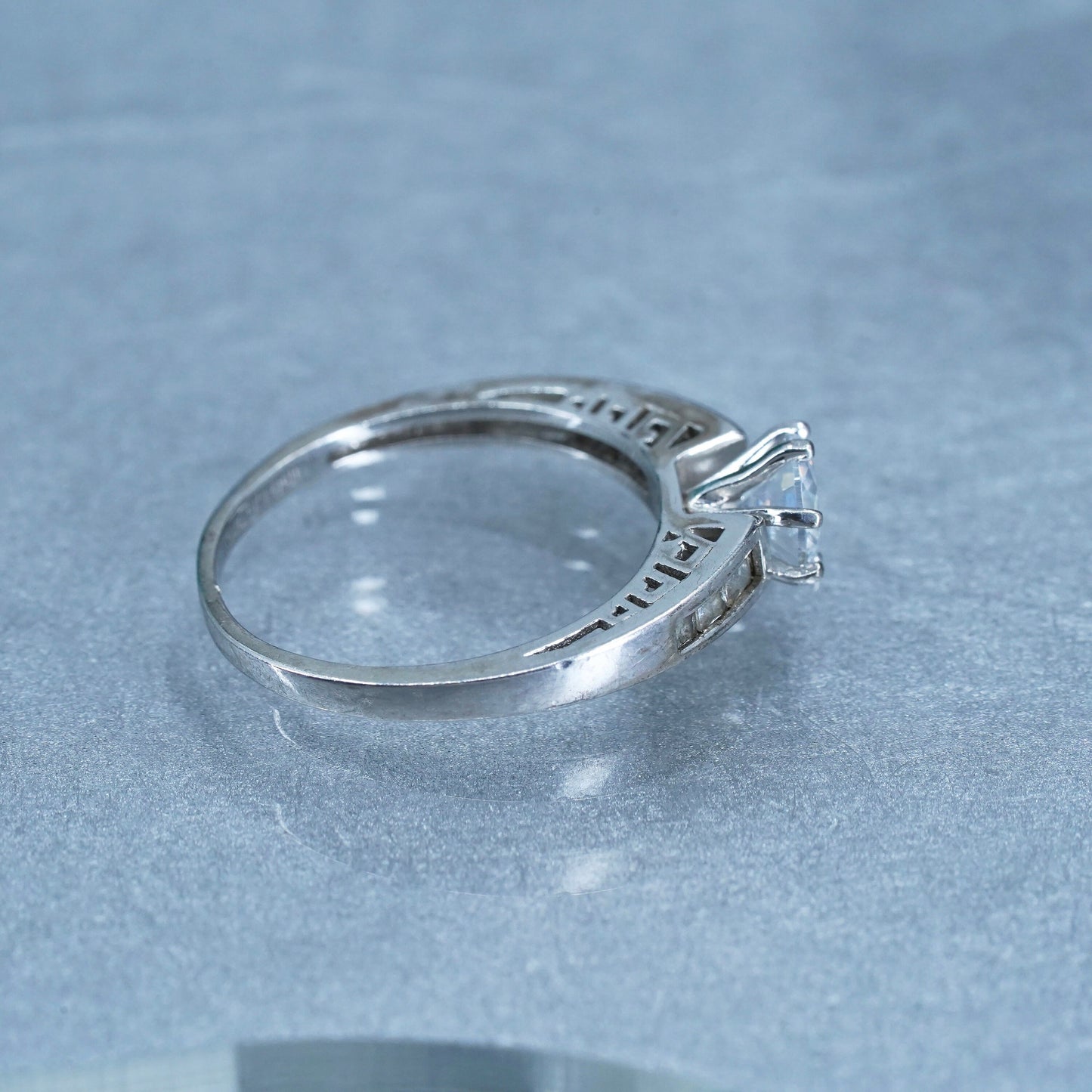 Size 7.25, vintage Sterling 925 silver handmade engagement ring with cluster Cz