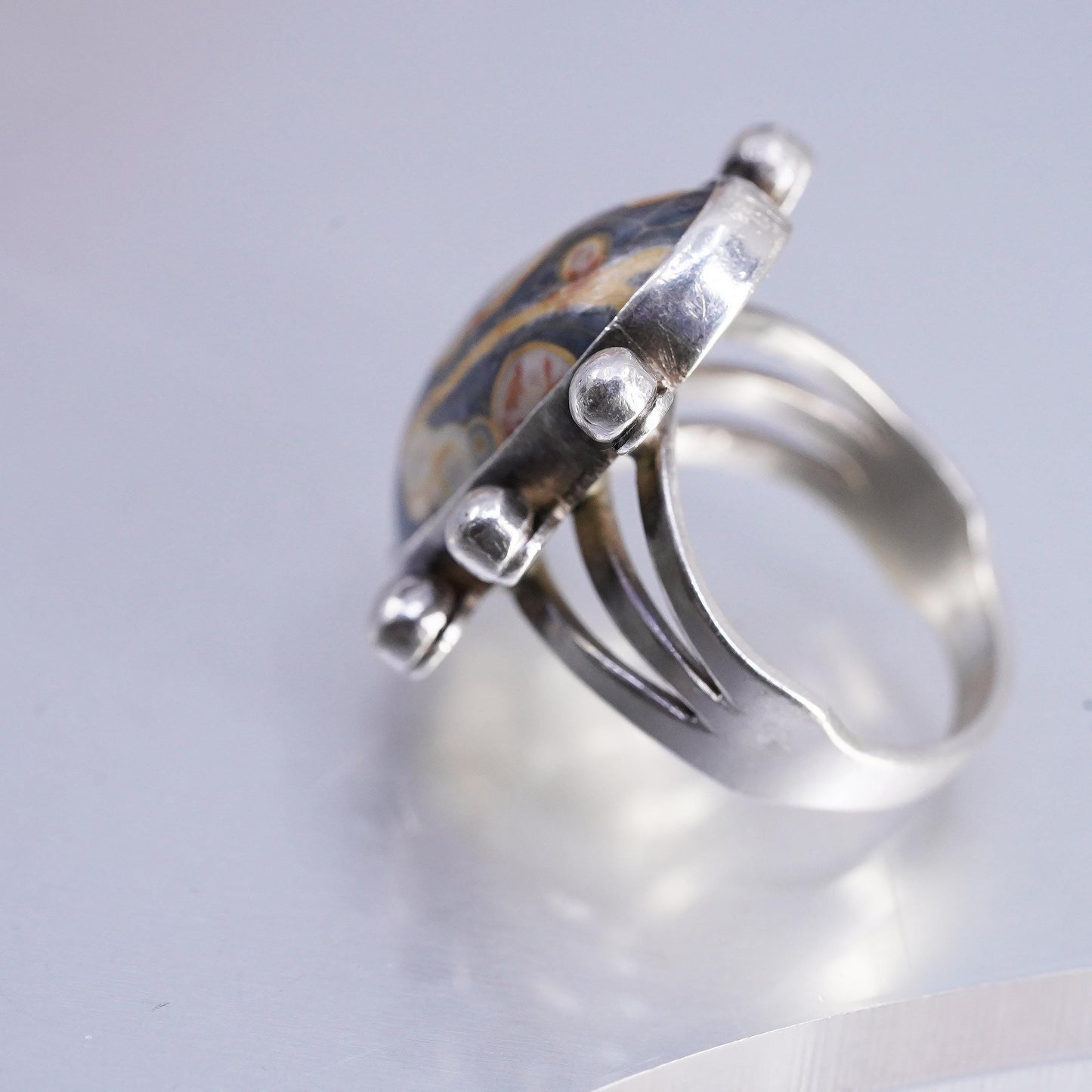 Size 8, 925 Sterling Silver Ocean Jasper Ring, Orbicular Jasper Cabochon Ring