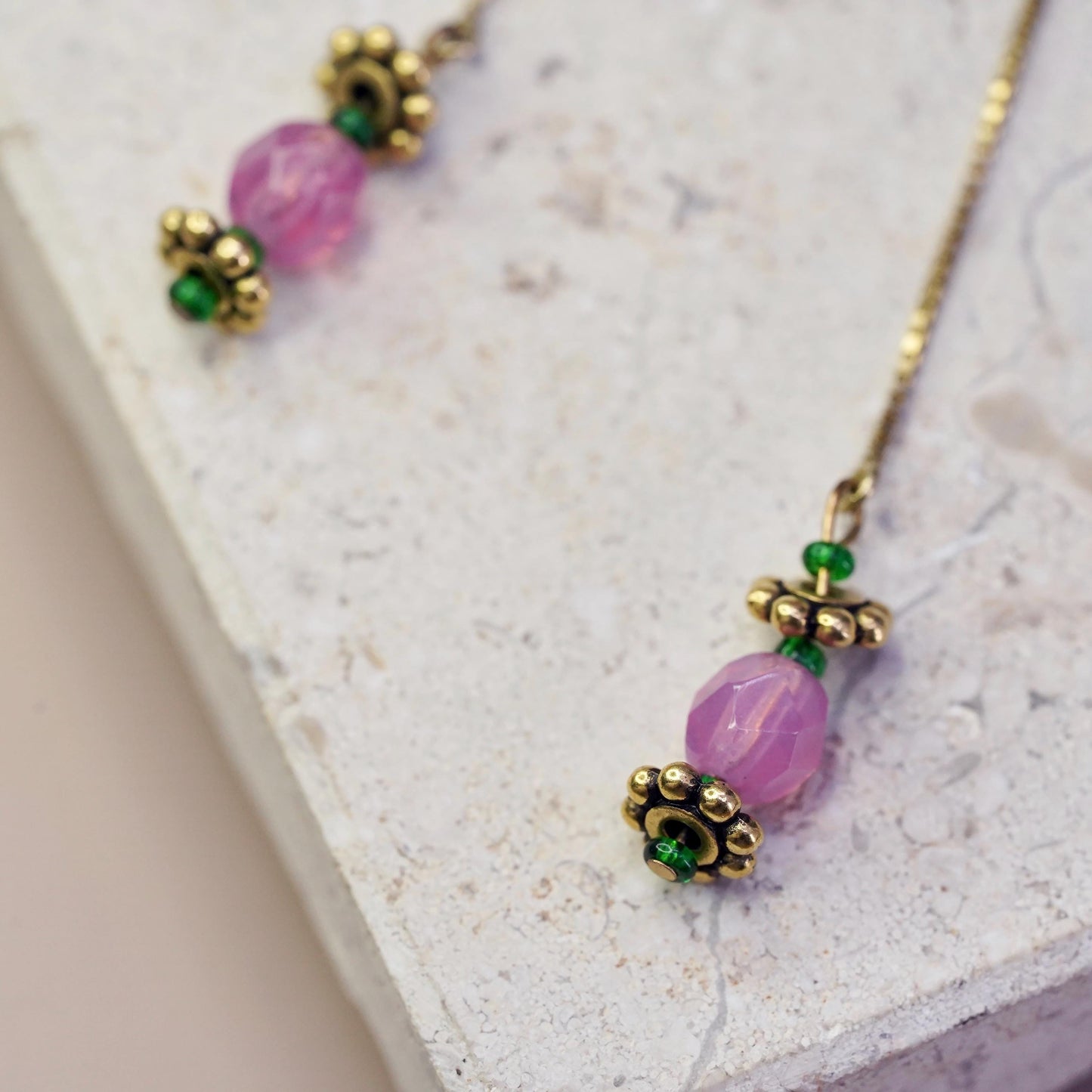 Vintage gold plated Sterling 925 silver handmade earrings pink crystal beads