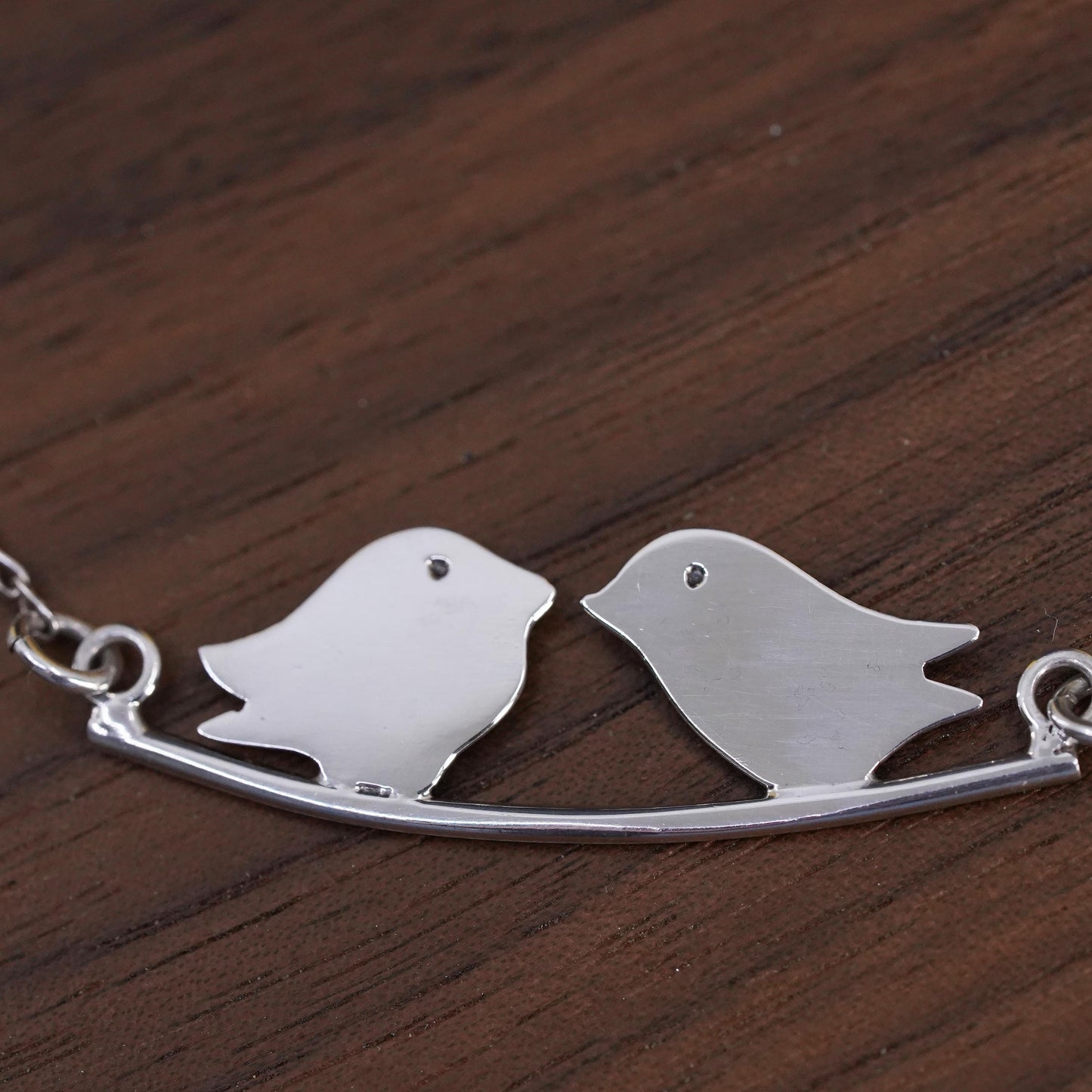 18+2” 1.6mm, vintage Sterling silver necklace, 925 curb chain love bird pendant