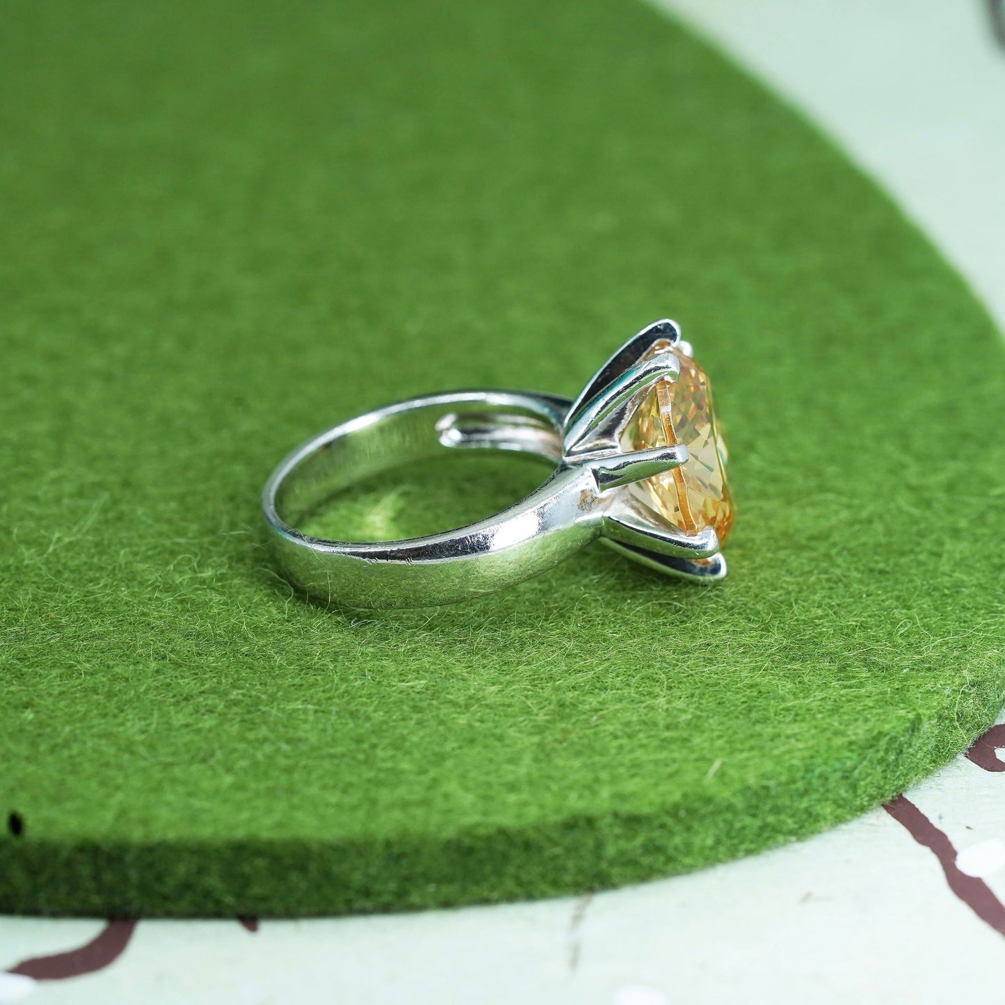Size 8.5, vintage Sterling silver handmade ring, 925 crown band with citrine