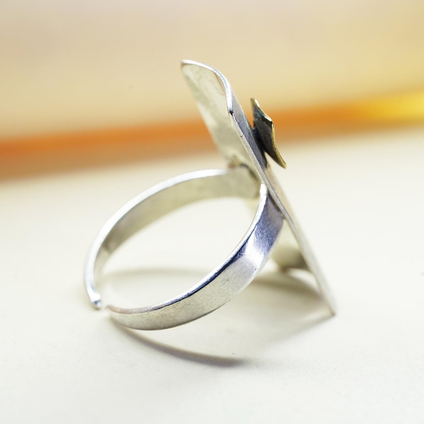 Size adjustable, vintage sterling 925 silver handmade ring statement band