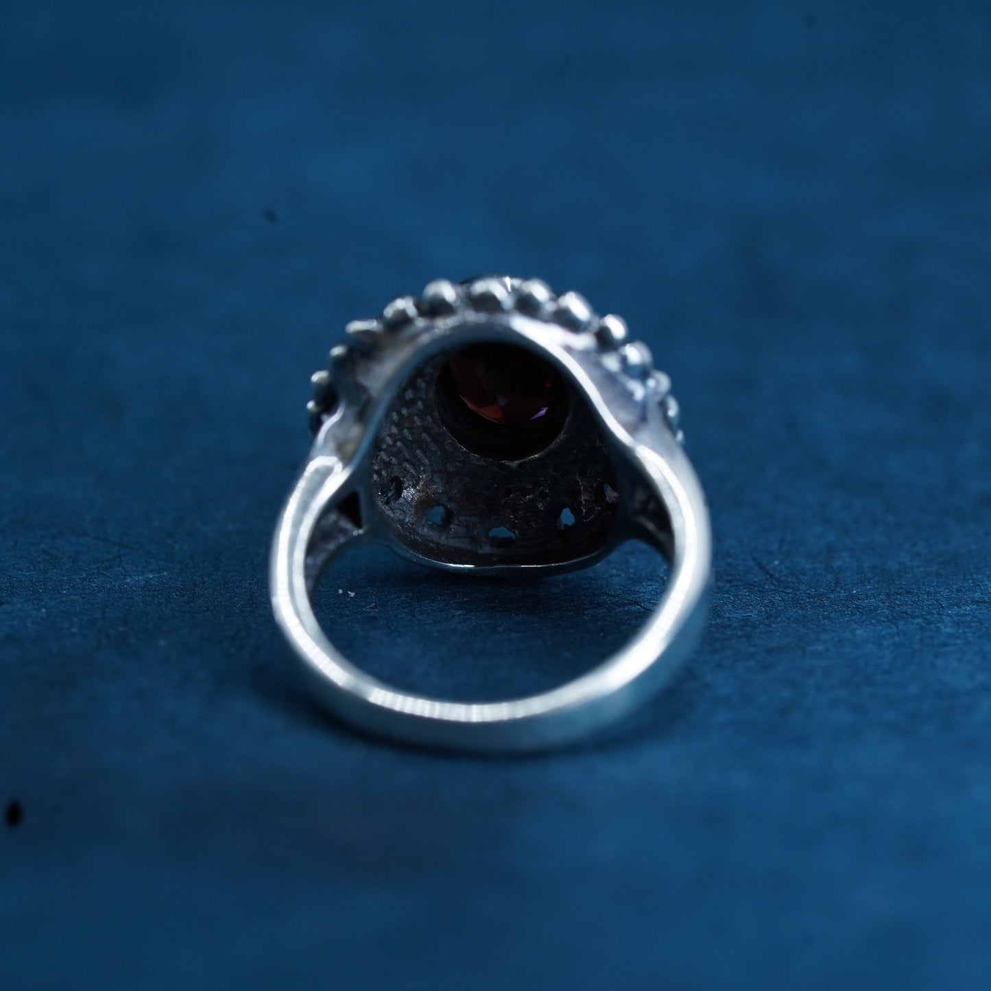 Size 4.5, Sterling silver handmade crown ring with ruby and cluster marcasite
