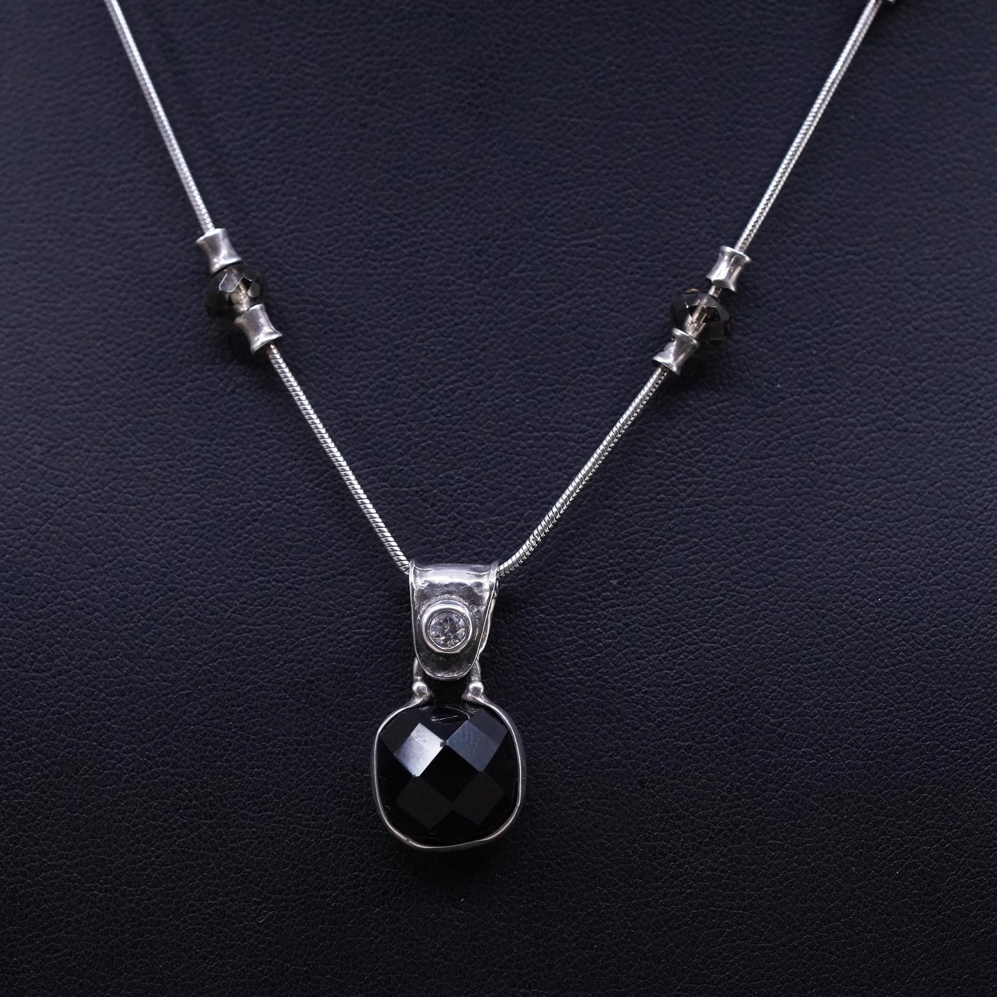16”, Retired Silpada Sterling Silver Garnet Smoky Topaz CZ Pendant Necklace