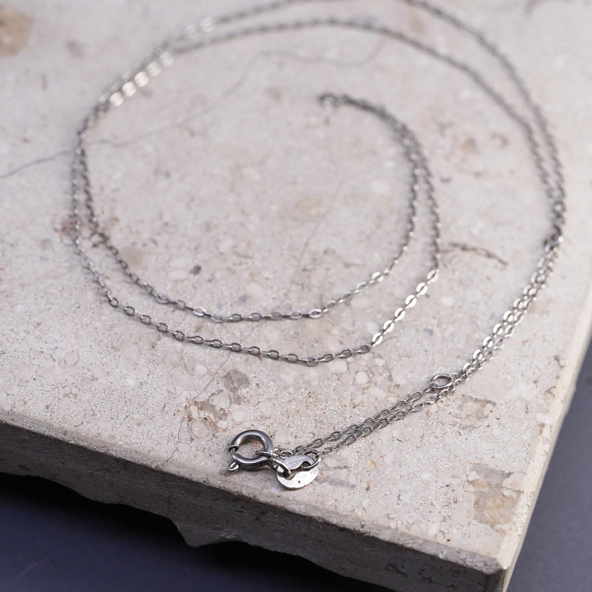18+2" 1mm, Sterling silver handmade necklace, 925 flatten circle chain