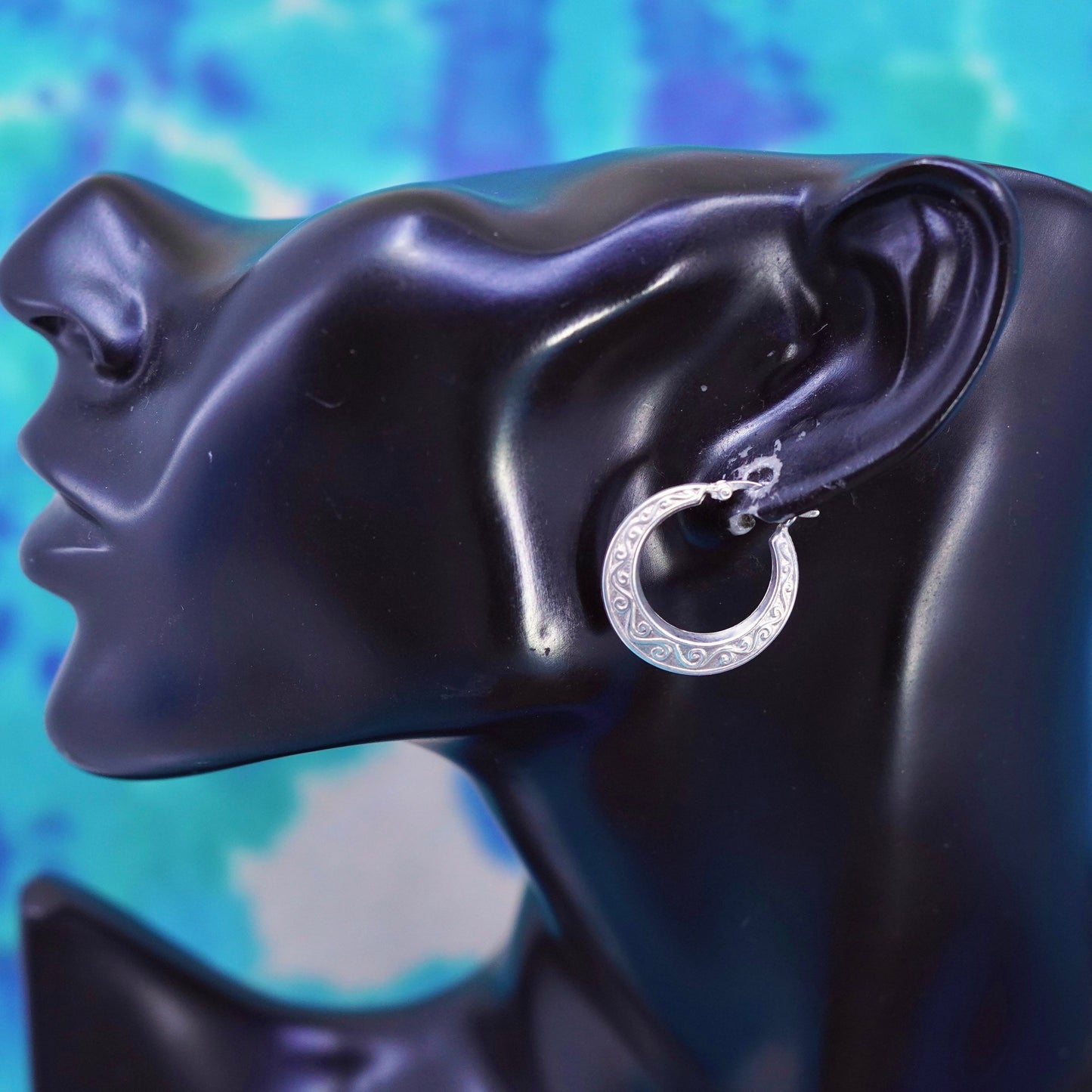 1”, vintage Sterling silver handmade earrings, textured 925 hoops, huggie