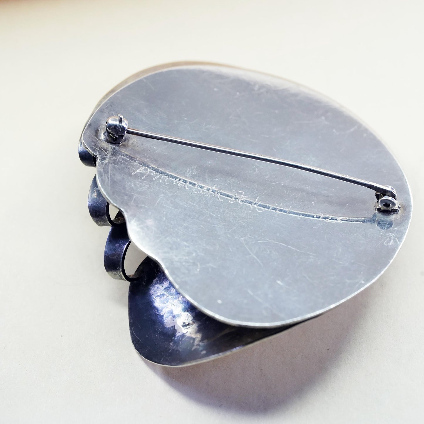 sterling silver brooch, 925 modern abstract wave layered circle, Christmas pin