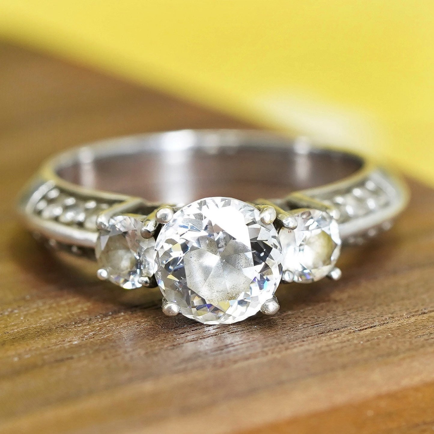Size 7.25, vintage Sterling silver handmade ring, 925 engagement band with cz