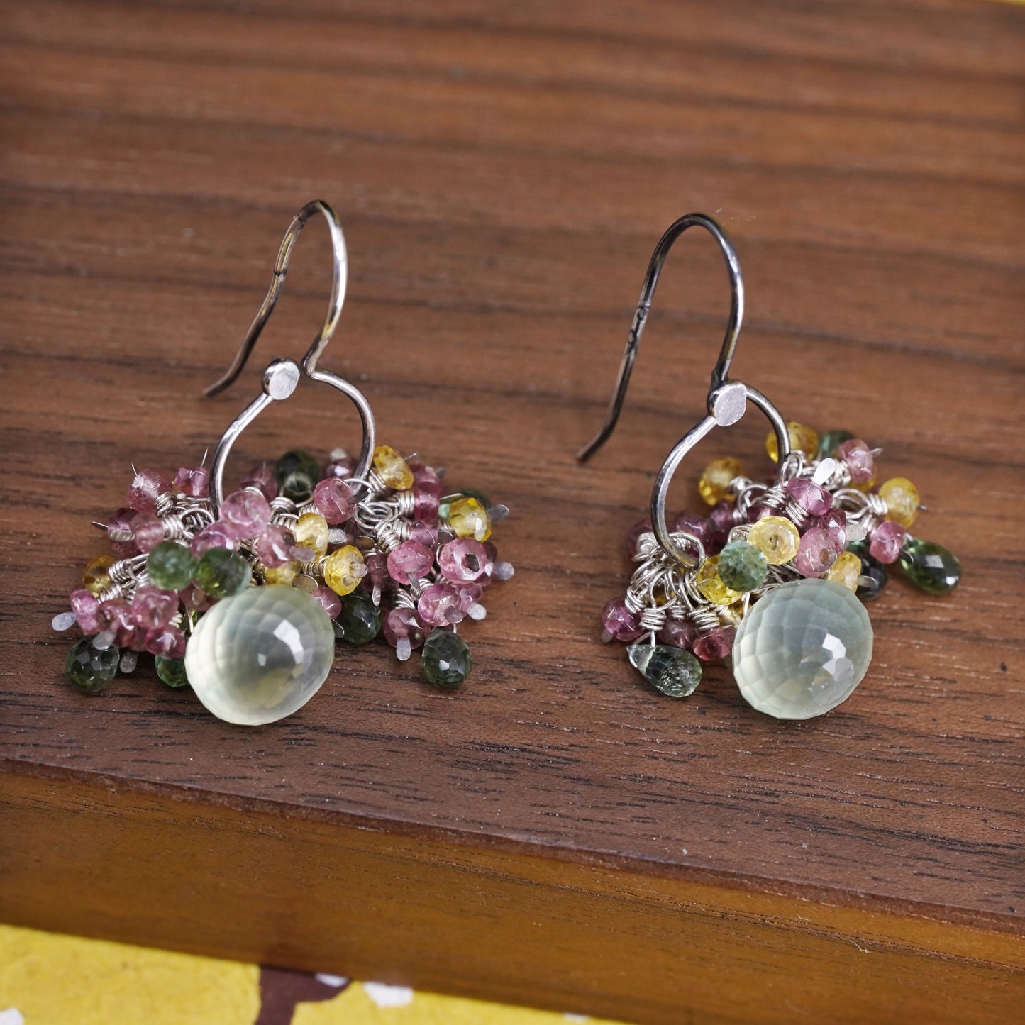 Vintage Sterling silver 925 handmade earrings with cluster prehnite amethyst