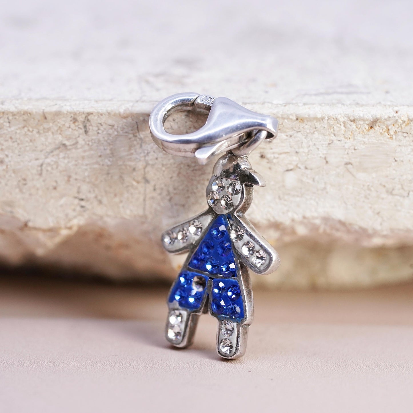 RCI sterling silver birthstone pendant, 925 boy figure charm cluster crystal
