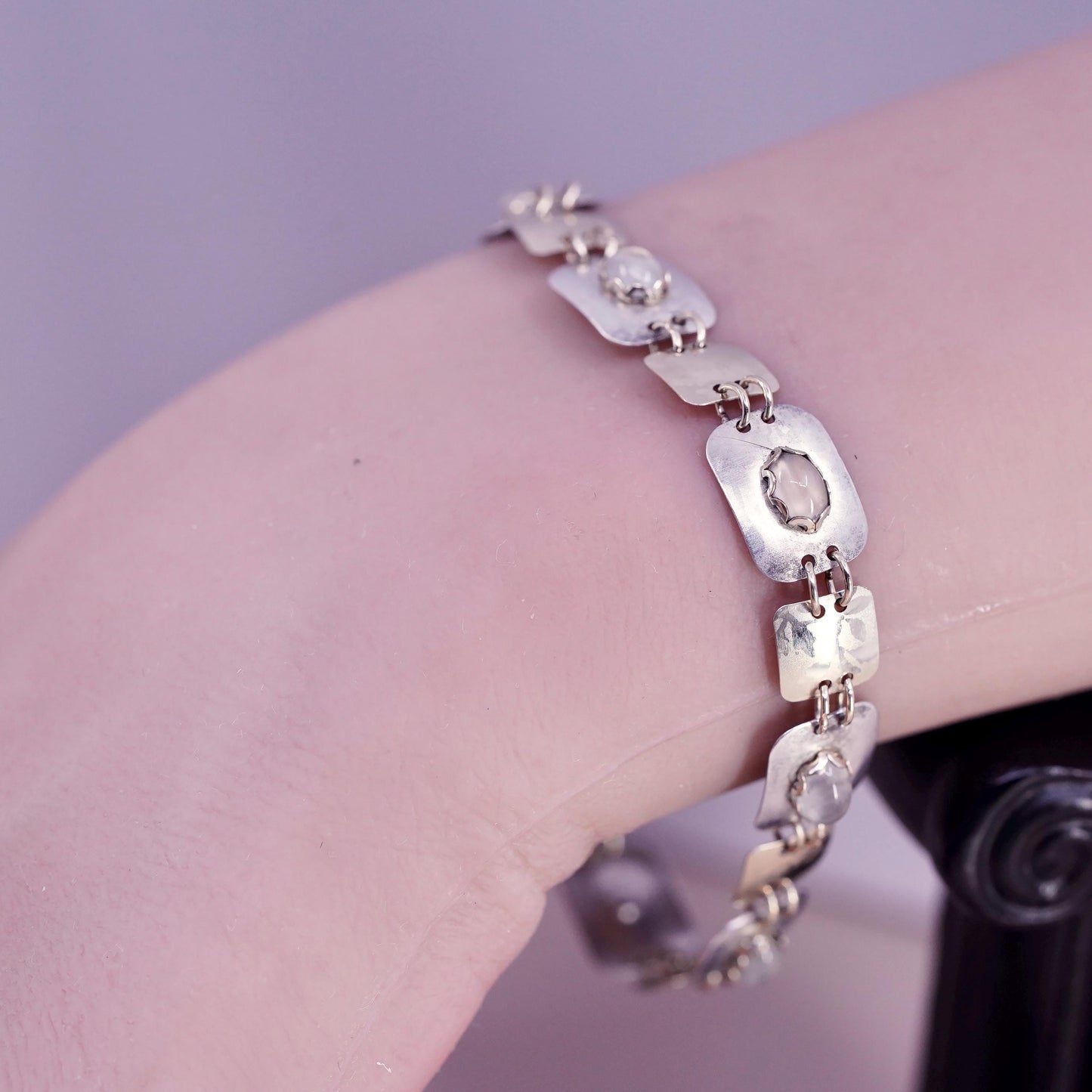 6.75", two tone sterling silver bracelet, with 14K gold filled discs cats eye