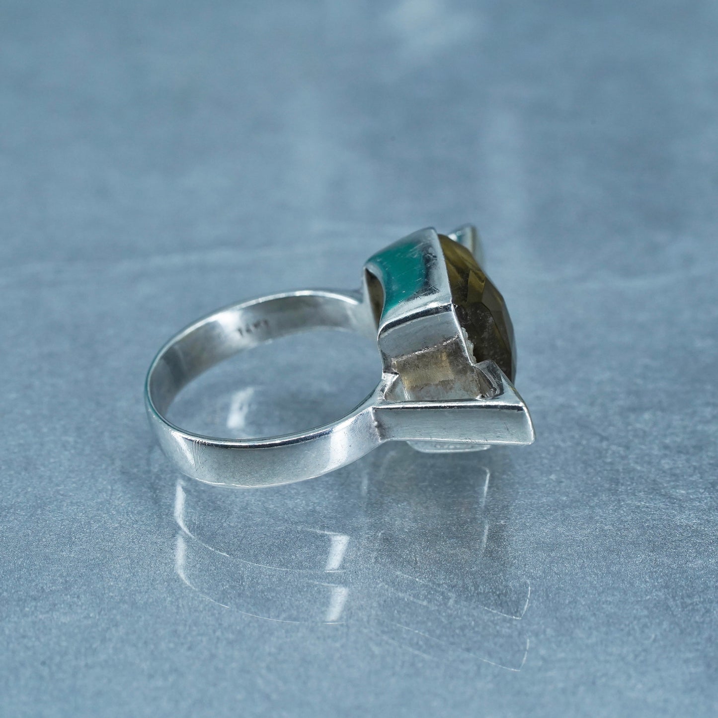 Size 7, vintage modern 14K Sterling 925 silver handmade ring with smoky topaz