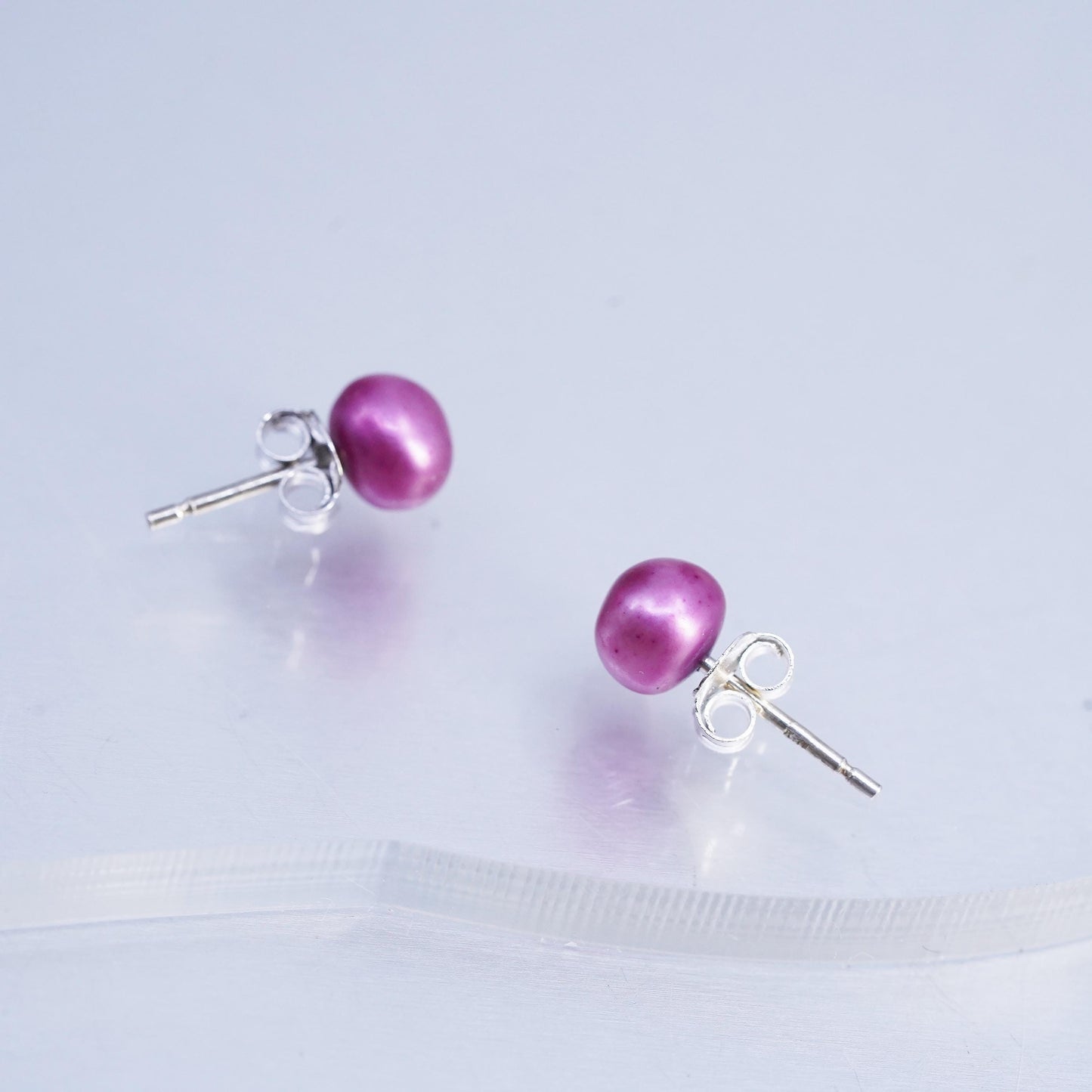 5mm, Vintage Sterling 925 silver handmade earrings, studs with pink pearl