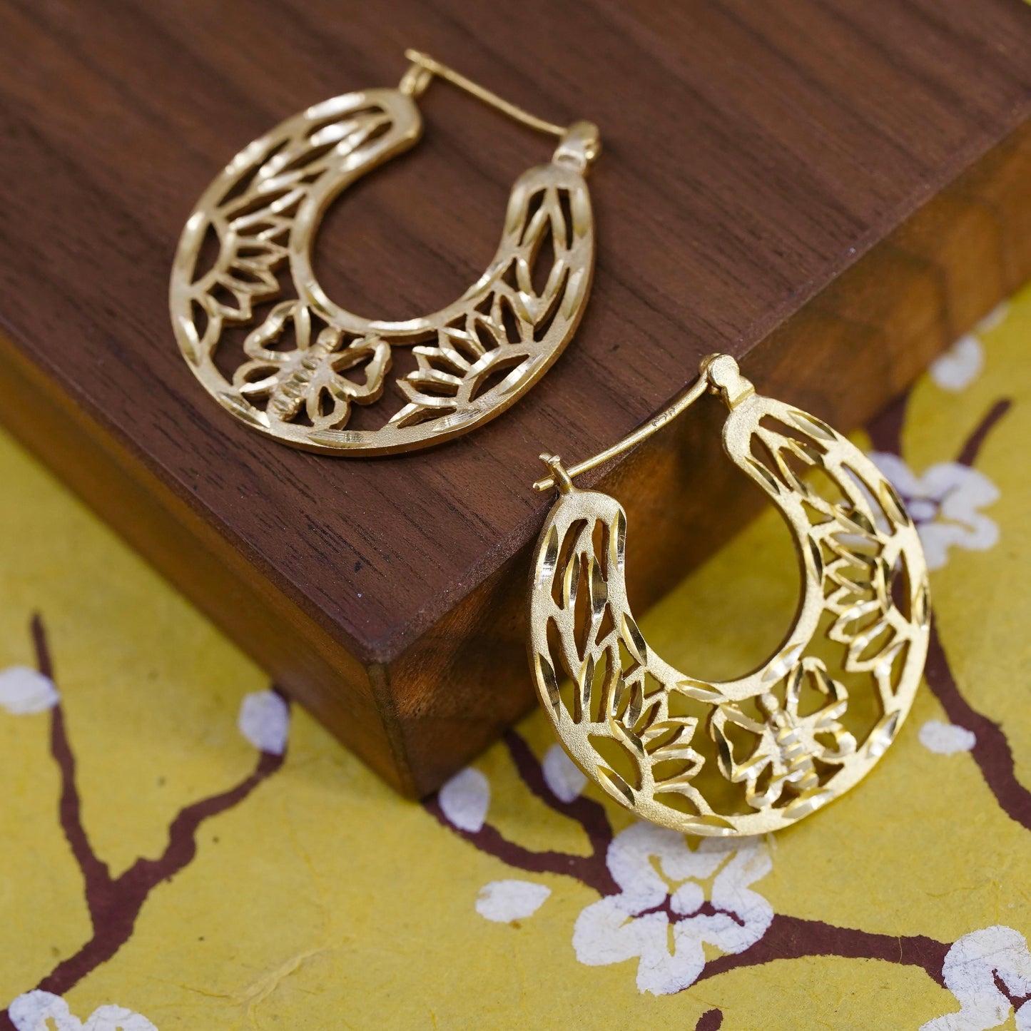 1.25", vermeil gold over Sterling silver earrings, 925 filigree huggie hoops