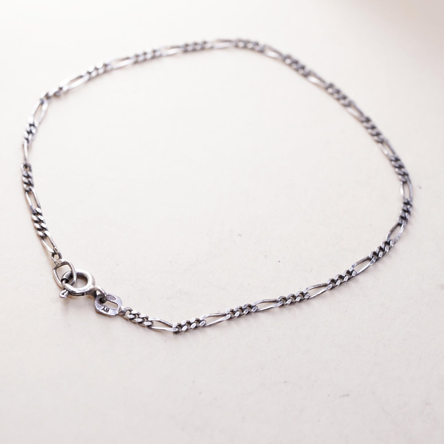 7” 1.6mm, Vintage sterling 925 silver bracelet, Italy figaro chain