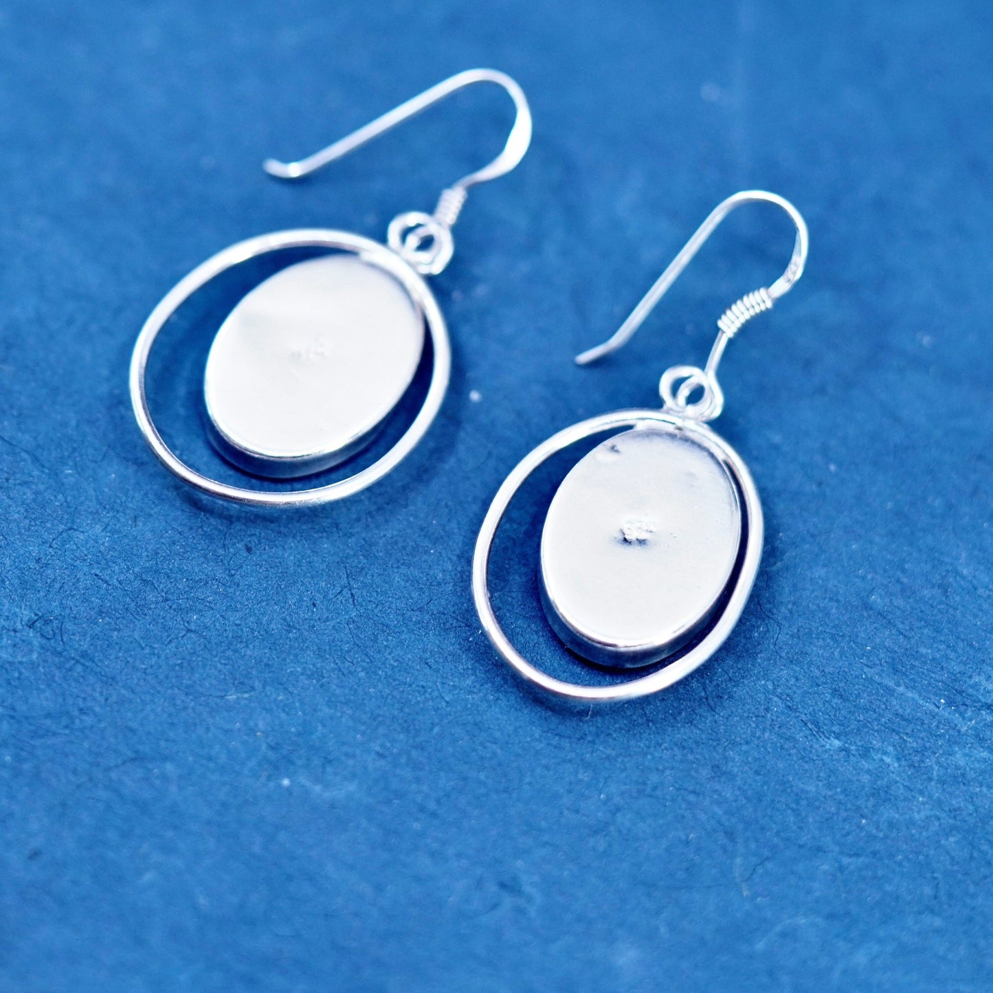 Vintage Sterling 925 silver handmade earrings with oval turquoise