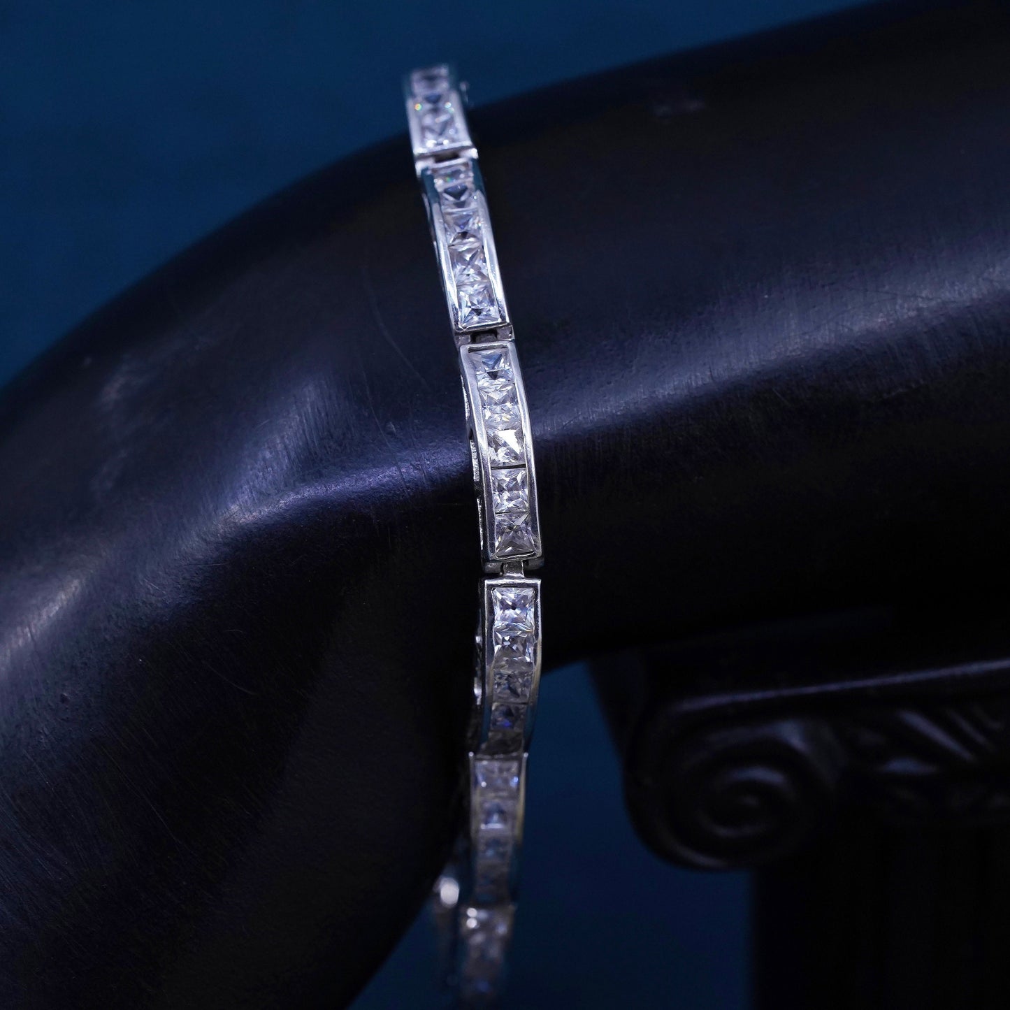 7", vintage Sterling 925 silver tennis bracelet with clear cz