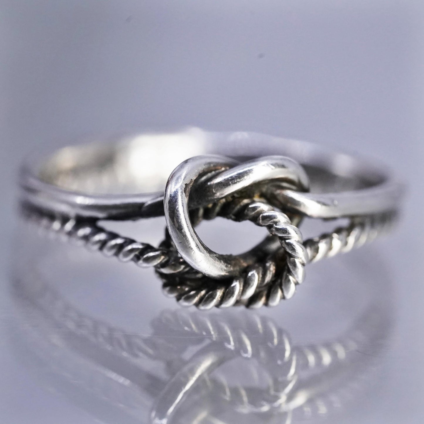 Size 7, vintage Sterling 925 silver handmade ring, textured knotted band