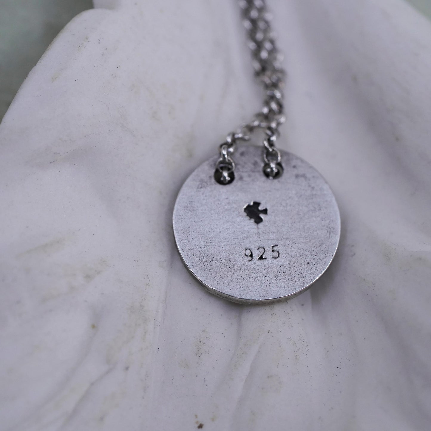 18+2”, vintage sterling 925 silver circle chain necklace with dream tag pendant