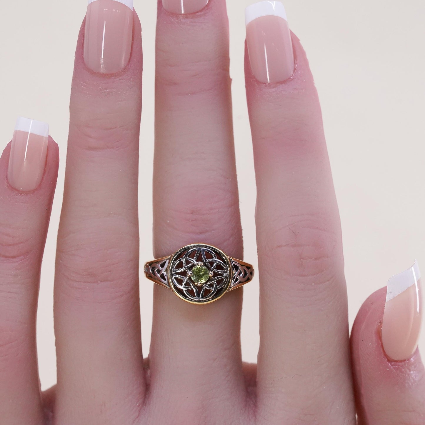 Size 6.5, vermeil gold BGE Sterling 925 silver ring peridot may the road rise