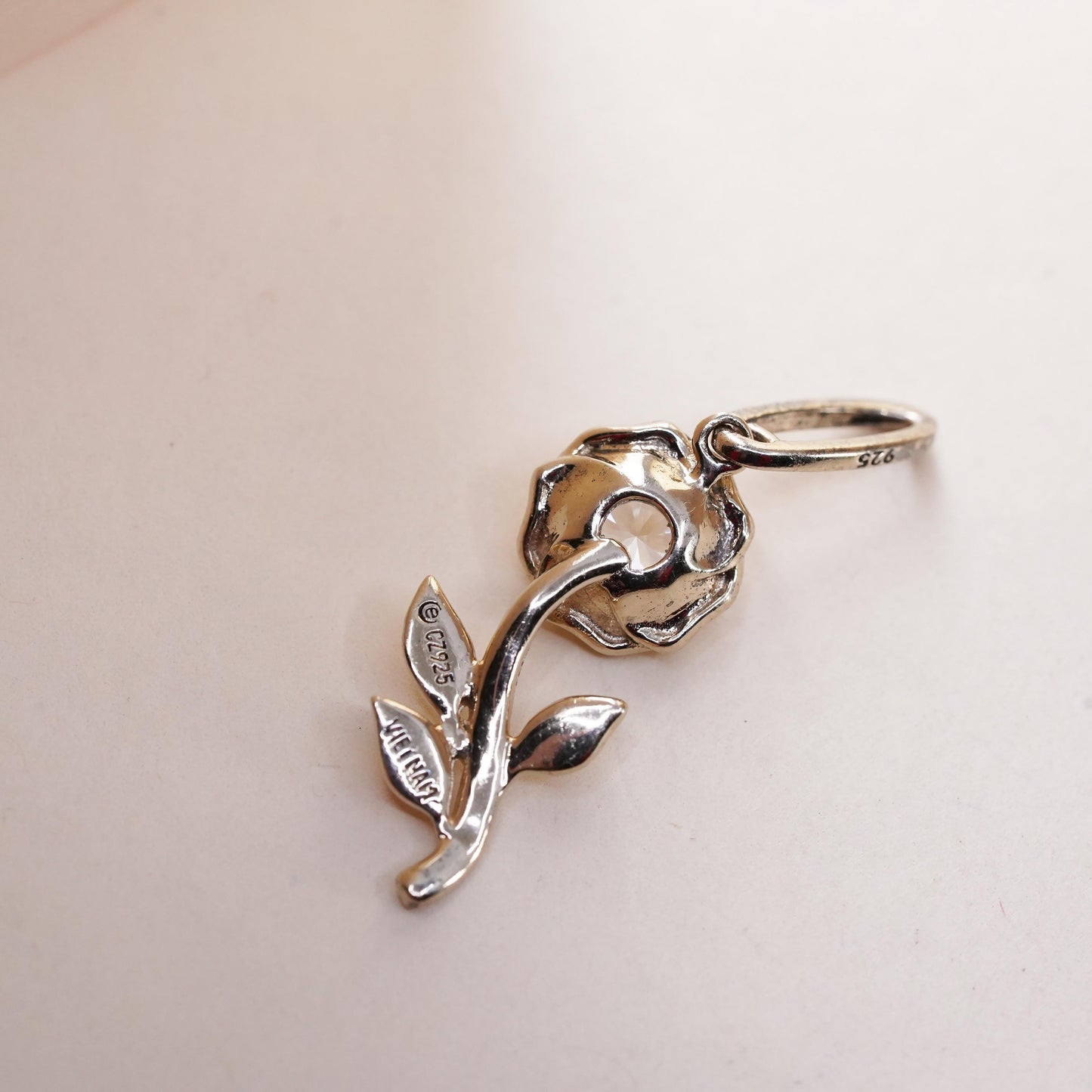 Vintage Cham Sterling silver handmade pendant, 925 heart bead charm with cz