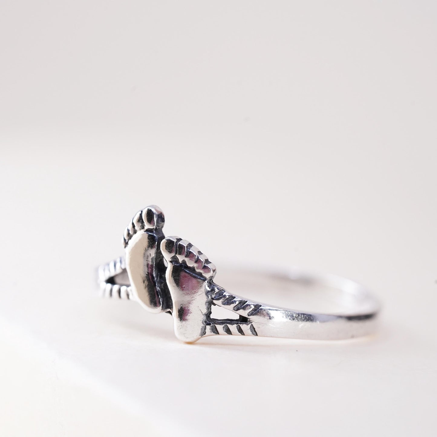 Size 9.25, Vintage sterling 925 silver handmade baby footprint ring