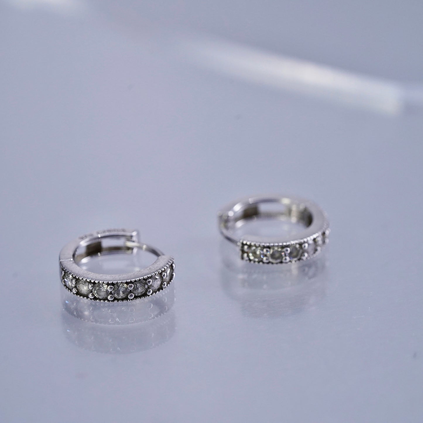 0.5”, vintage Sterling silver handmade earrings, 925 huggie hoops with cz