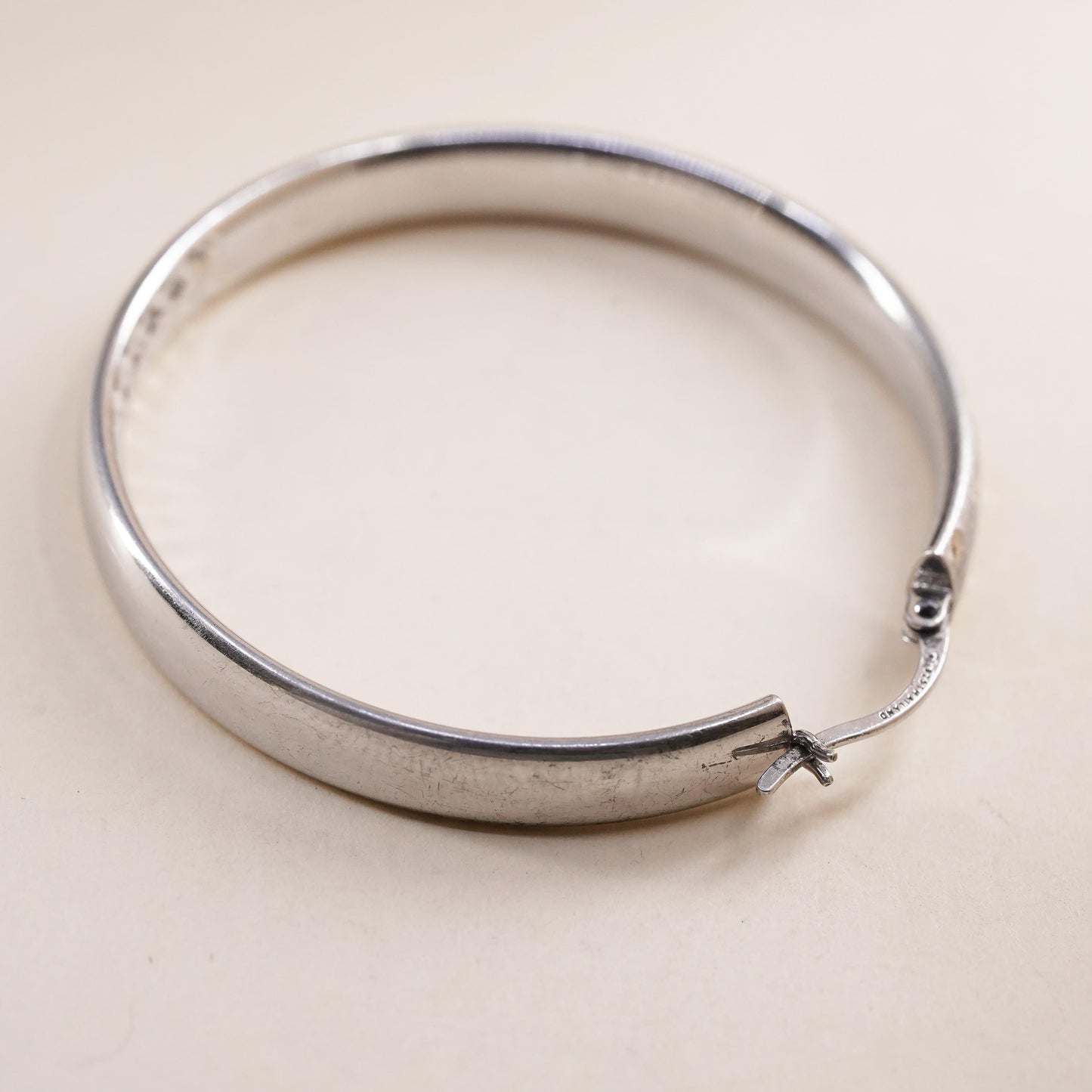 1.75", Vintage sterling silver loop single earring, flatten wide textured hoop