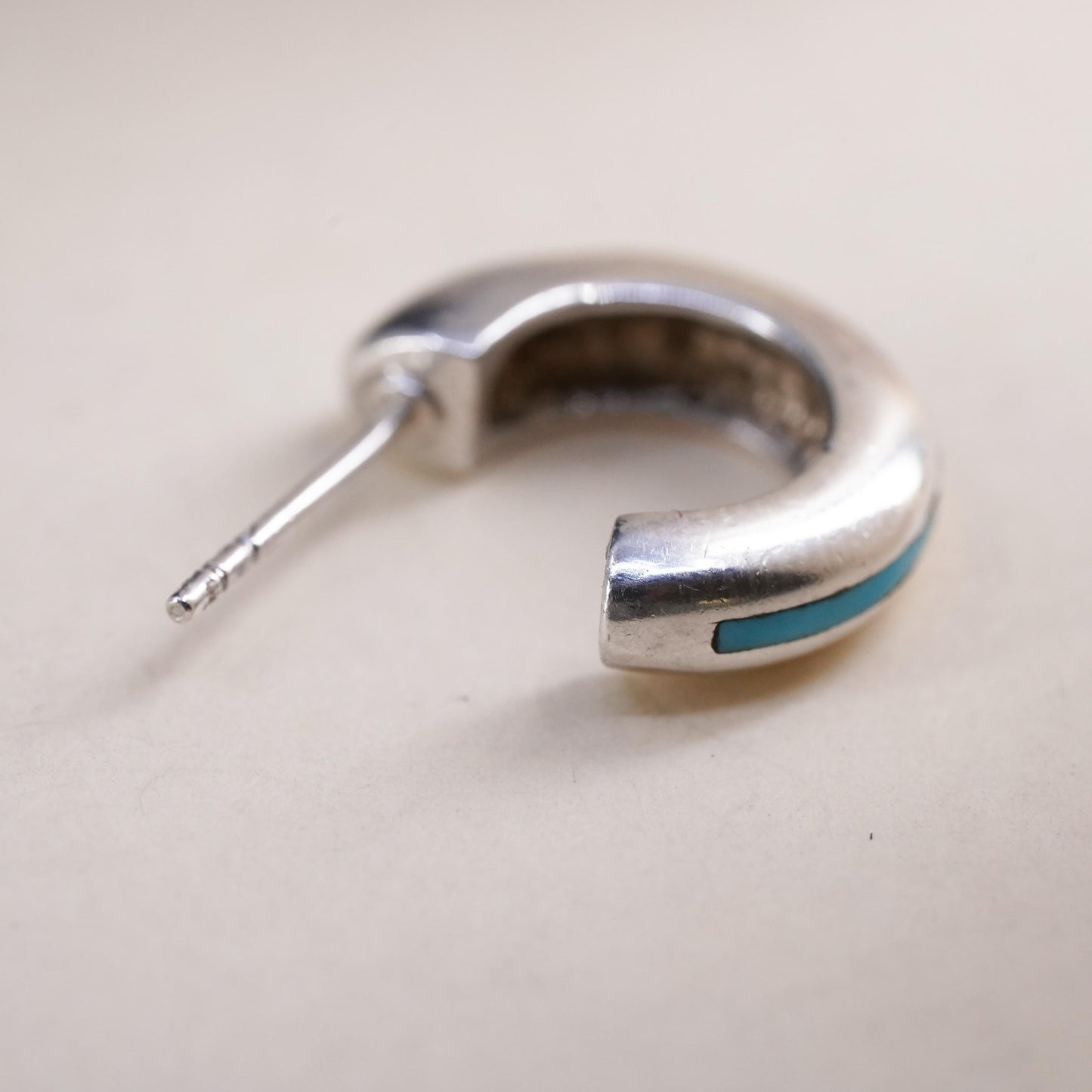 0.5”, Vintage sterling silver single earring, southwestern hoop stud turquoise