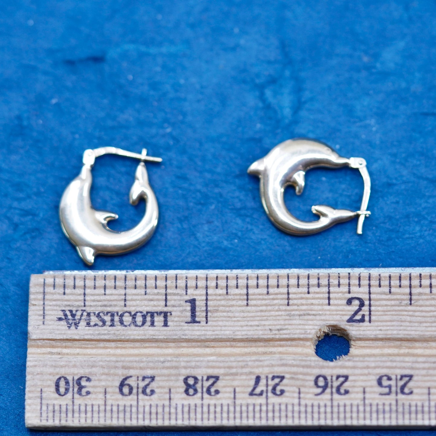 0.75”, vermeil gold over Sterling silver handmade earrings, 925 dolphin hoops
