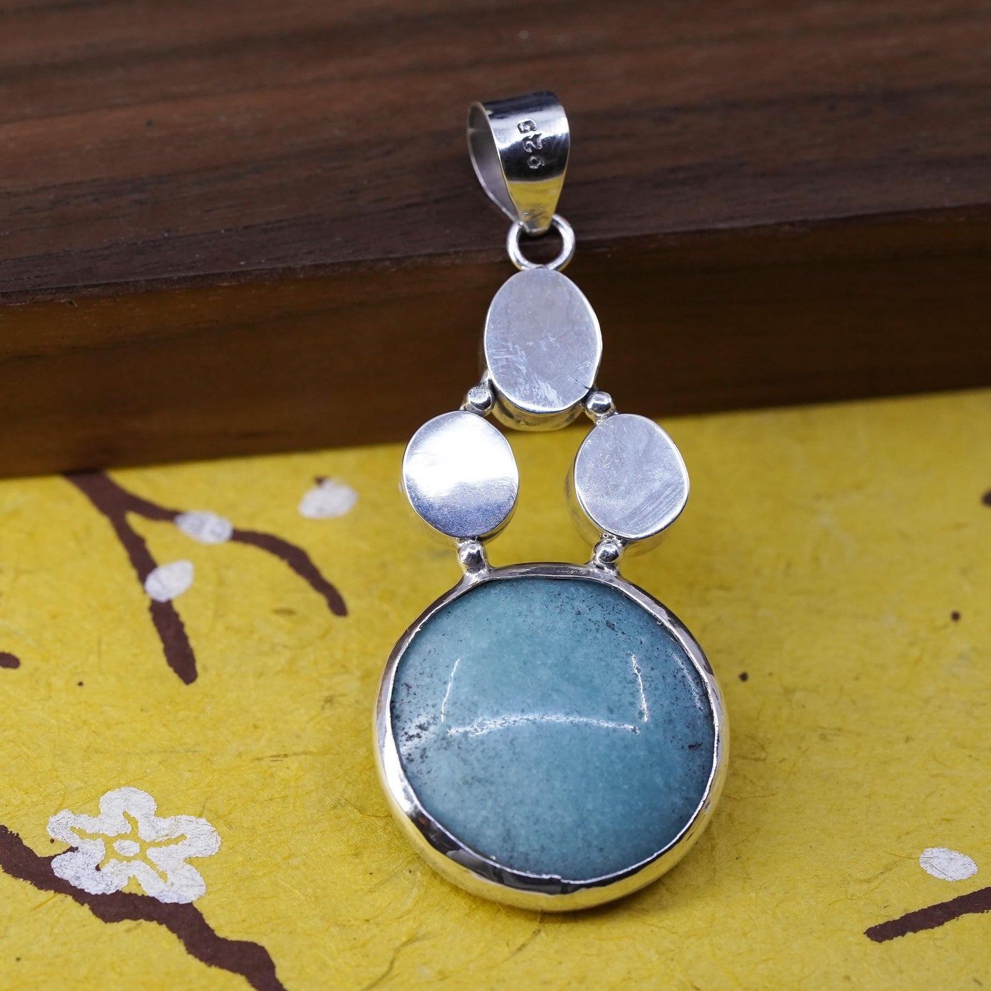 Vintage sterling silver pendant, southwestern 925 grapes with jade and pearls