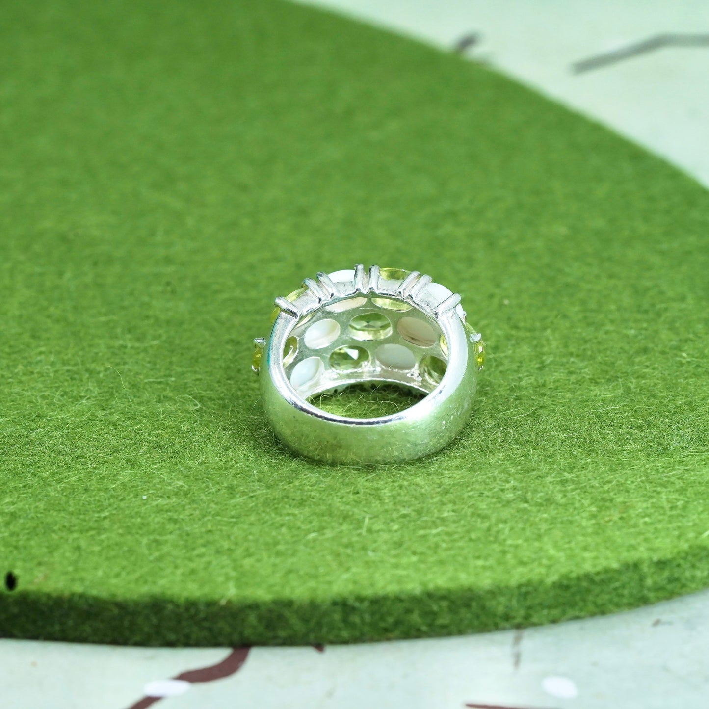 Size 6, vintage Sterling silver handmade ring, 925 band with opal and peridot