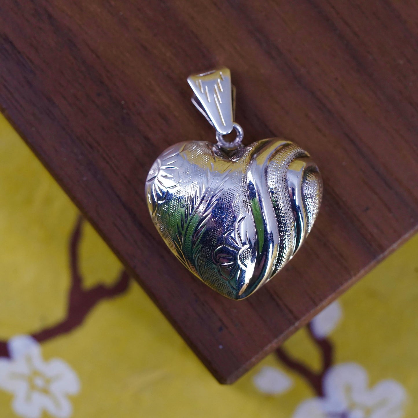 Vintage Sterling silver handmade pendant, puffy 925 textured heart