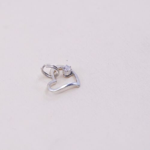 Vintage Sterling Silver Heart Pendant W/ Cz Dangle, Solid 925 Silver Charm