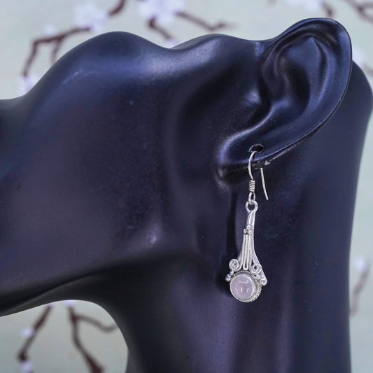 Vintage Sterling 925 silver handmade earrings with pink quartz and beads