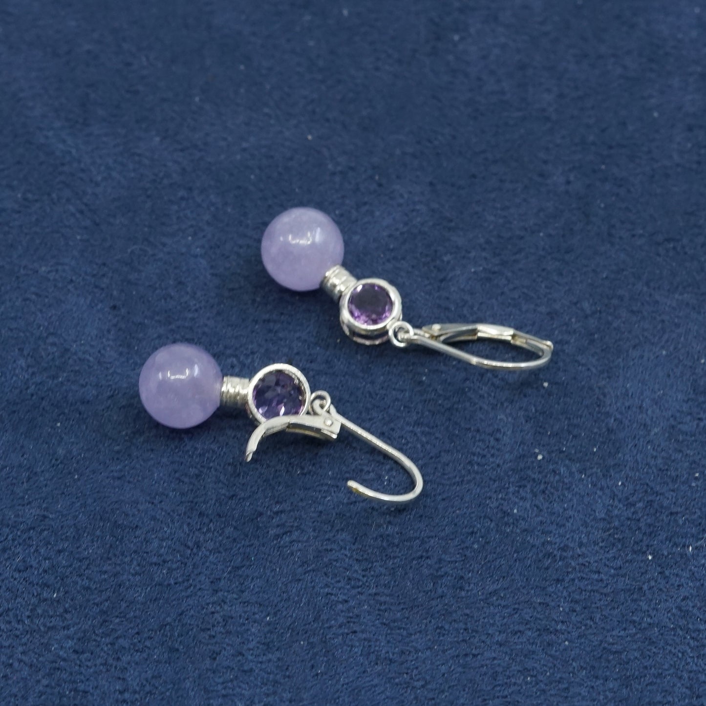 vtg sterling silver handmade earrings, 925 w/ bead amethyst dangles