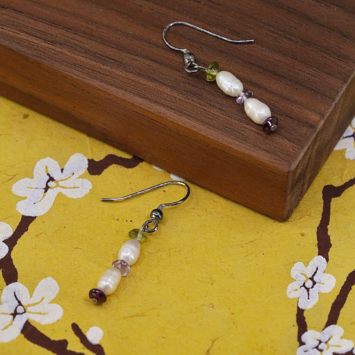 Vintage Sterling 925 silver handmade earrings with pearl and beads