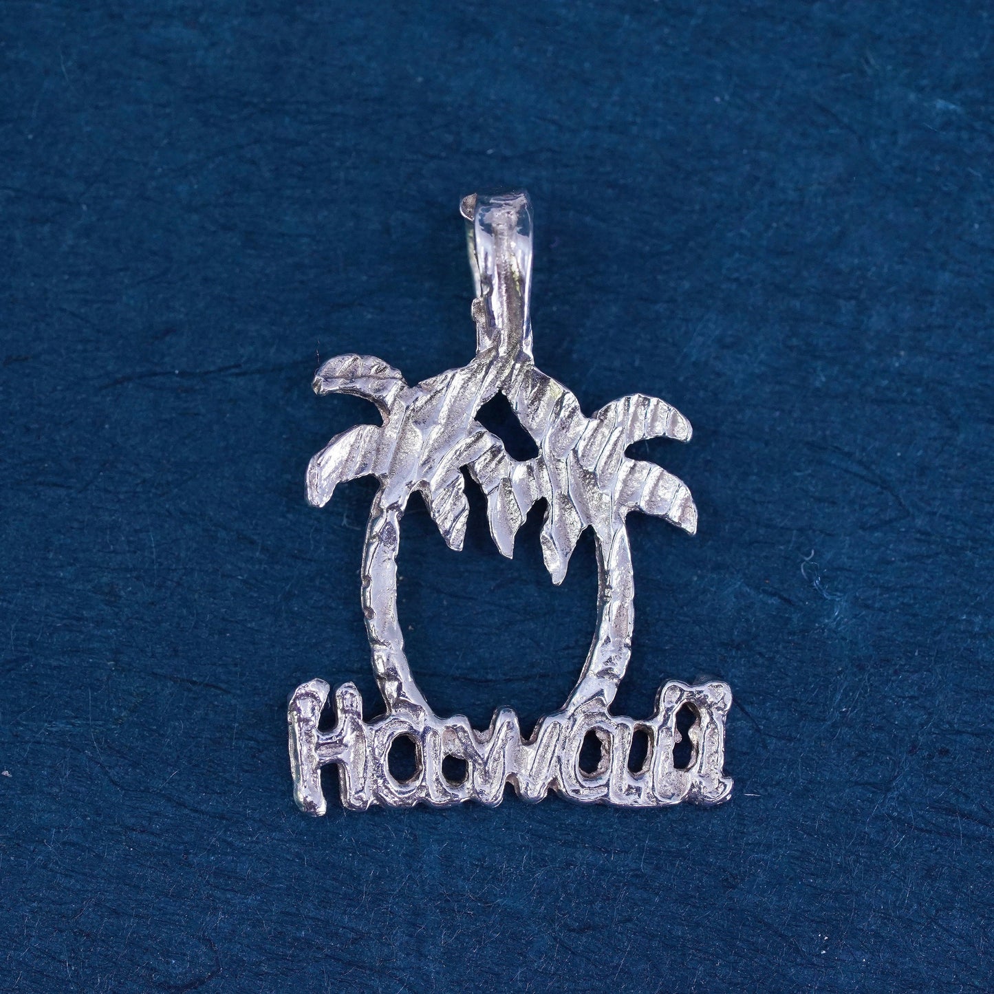Vintage sterling silver handmade pendant, 925 Hawaii charm with palm tree