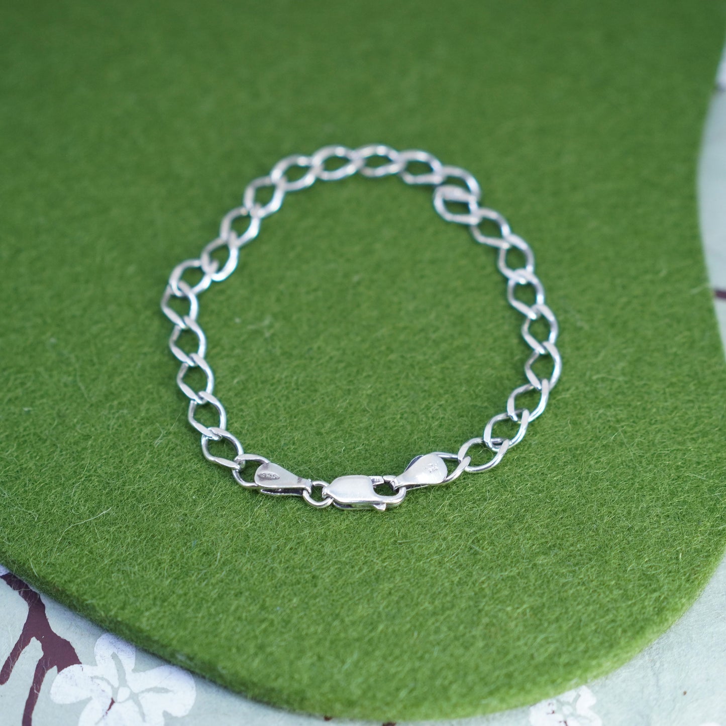 7”, 5mm, Vintage sterling 925 silver curb bracelet, stamped 925 Italy