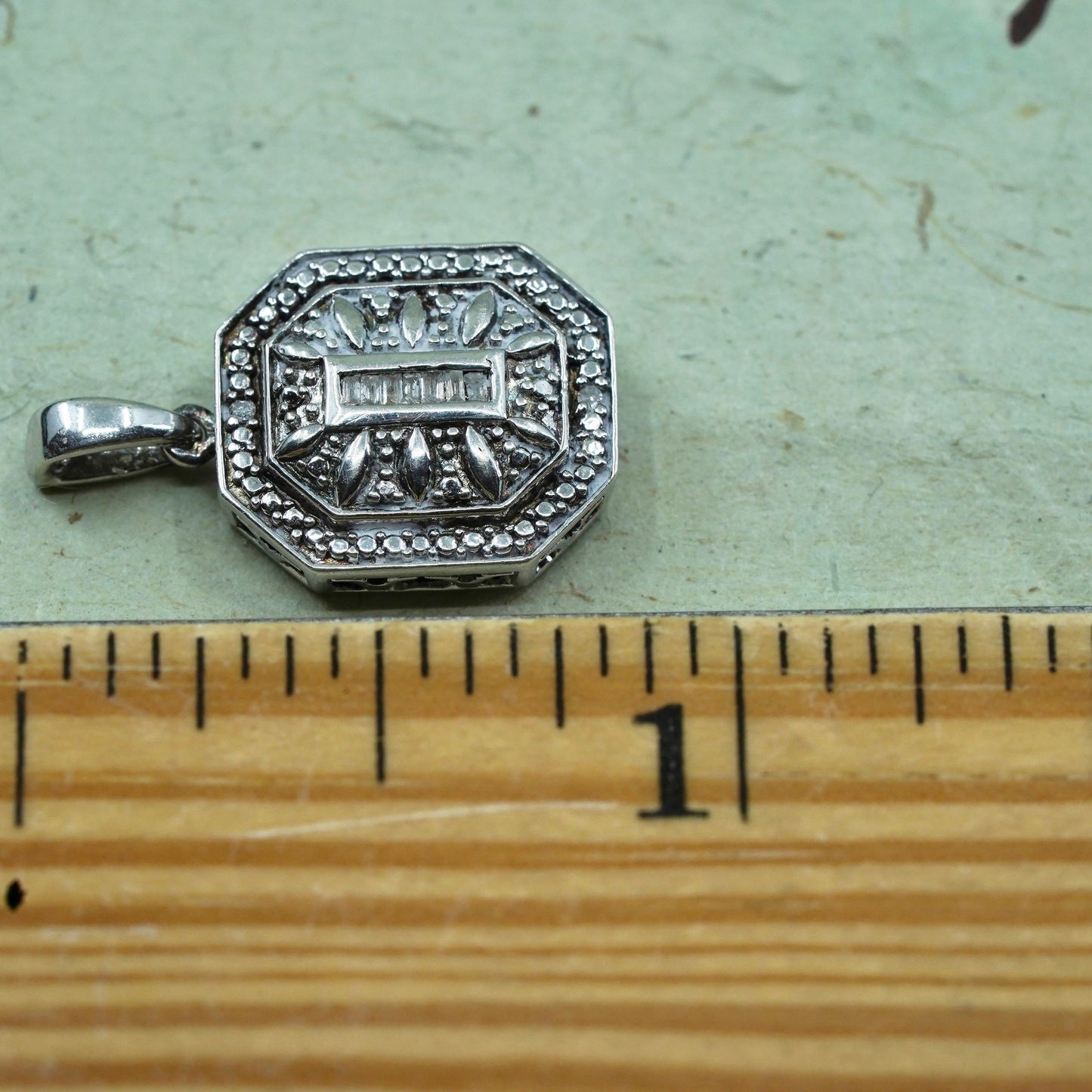 vintage Sterling silver Pendant, 925 rectangular with real diamond