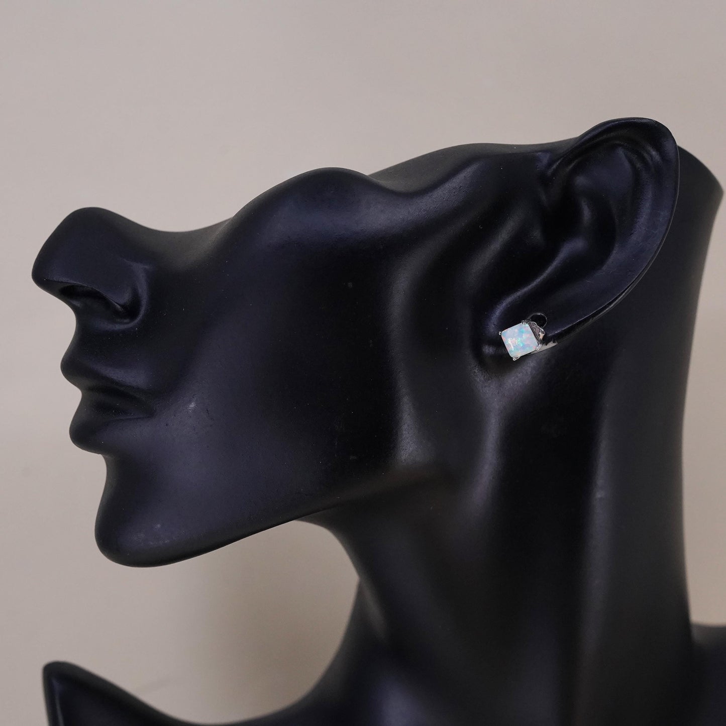 Vintage sterling silver handmade earrings, 925 studs with fire opal