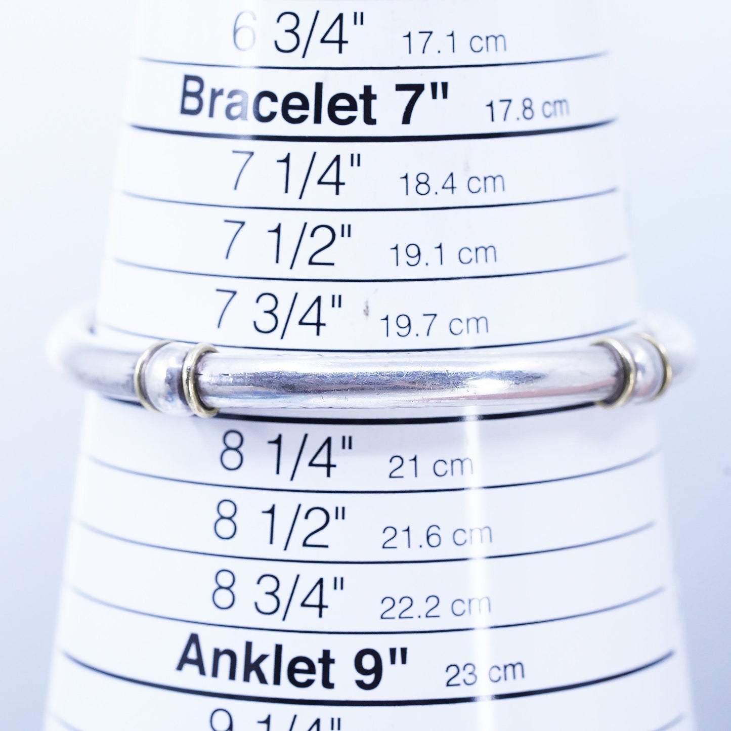 8", Mexican 925 Sterling Silver Bangle, Brass Bead Cuff, Taxco slide Bracelet